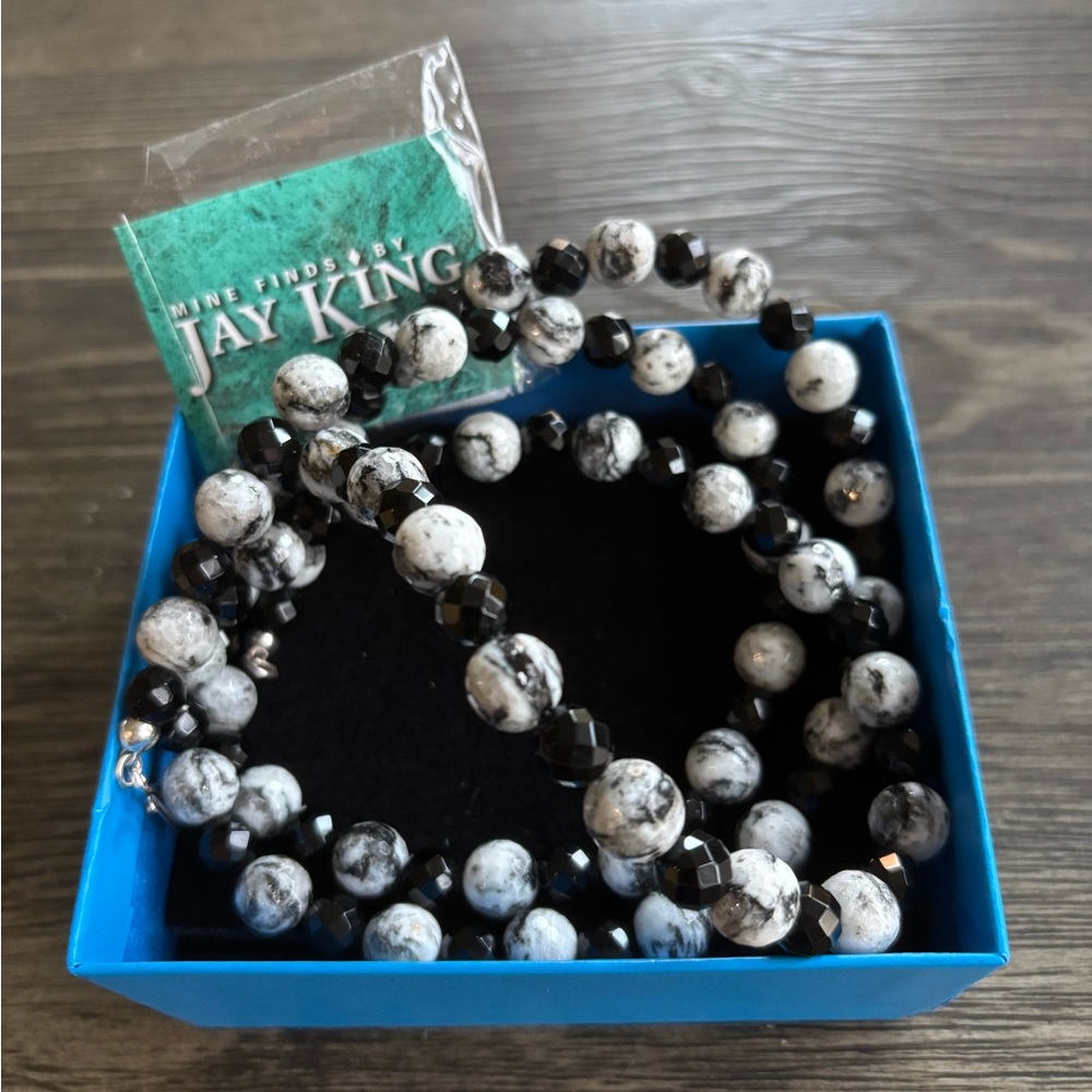 Jay King DTR Snowflake Obsidian & Black Onyx Long Necklace 36"